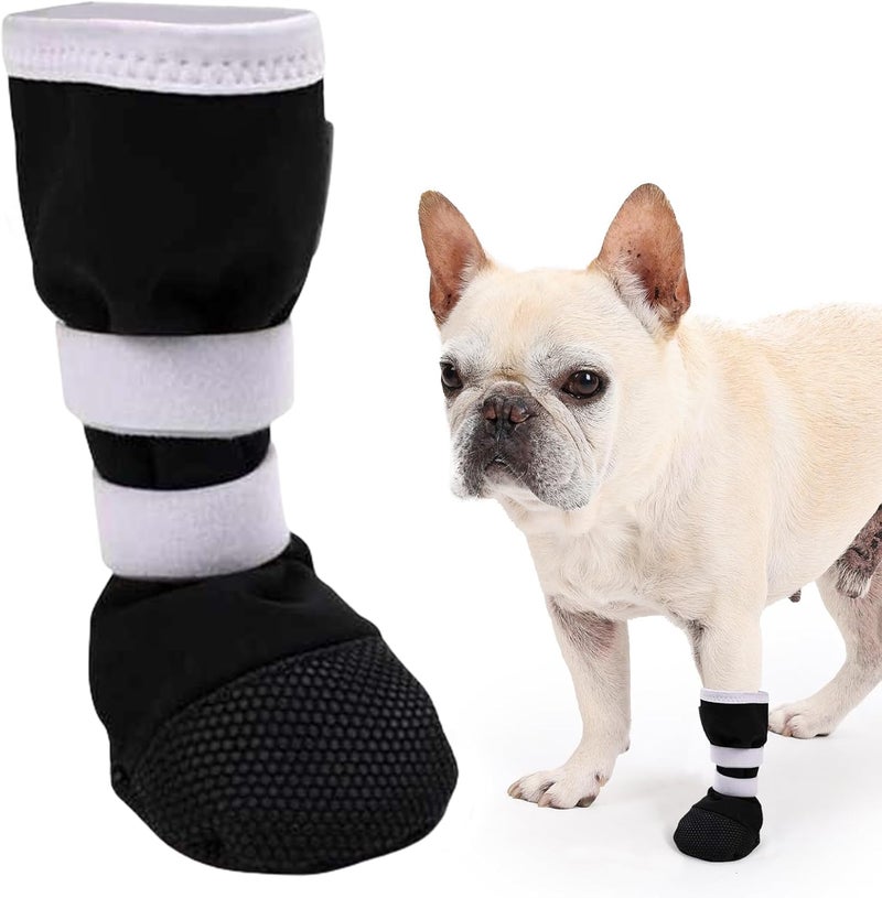 ETIAL Dog Paw Wound Recovery Boot for Injured Paw, Anti-Slip Dog Shoe with Self-Adhesive Strap, Dog Paw Protector for Outdoor Walking & Keep Dogs from Licking Wounds (Black w/White, M) - Image 1